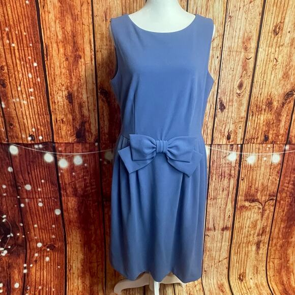 NWT Tahari periwinkle fit-and-flare dress bow front size 10 poly blend RV $99 - Picture 2 of 7
